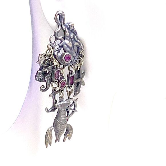 Banana Bob Mermaid queen of the sea theme chandelier pierced silver earrings - Picture 9 of 9